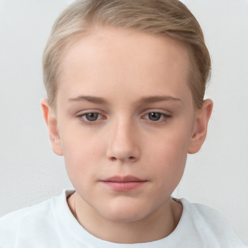 Neutral white child female with short  brown hair and blue eyes