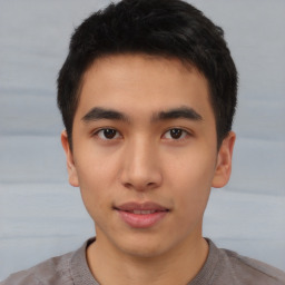 Neutral asian young-adult male with short  brown hair and brown eyes