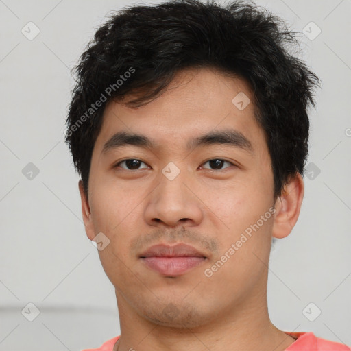 Neutral asian young-adult male with short  brown hair and brown eyes