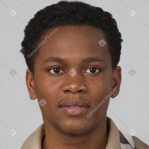 Neutral black young-adult male with short  brown hair and brown eyes