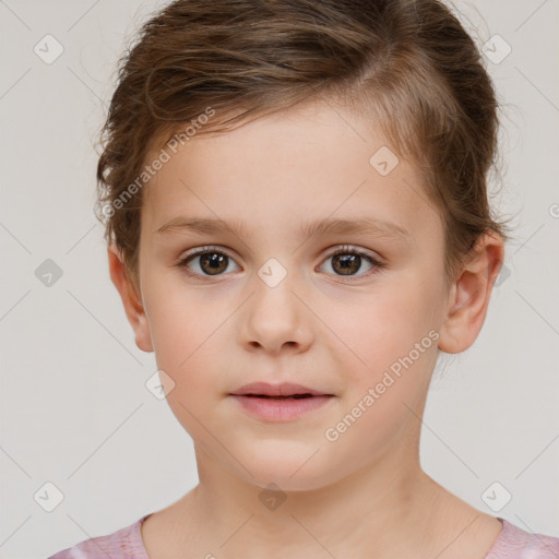 Neutral white child female with short  brown hair and brown eyes