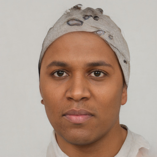 Neutral white young-adult male with short  black hair and brown eyes