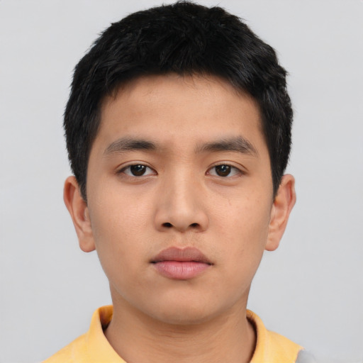 Neutral asian young-adult male with short  black hair and brown eyes