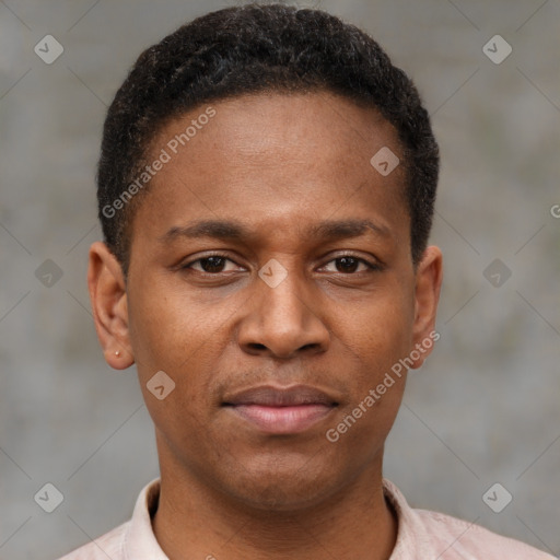 Neutral latino young-adult male with short  brown hair and brown eyes