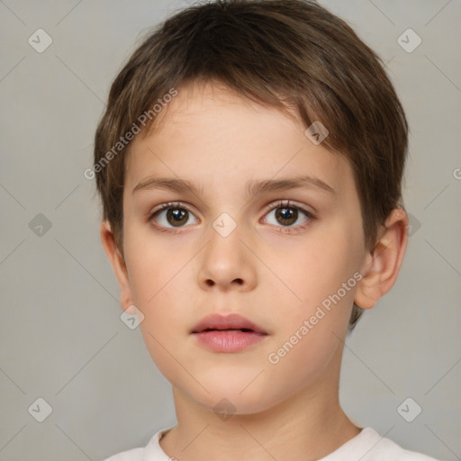 Neutral white child female with short  brown hair and brown eyes