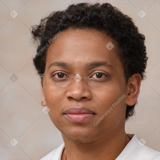 Neutral black young-adult female with short  brown hair and brown eyes