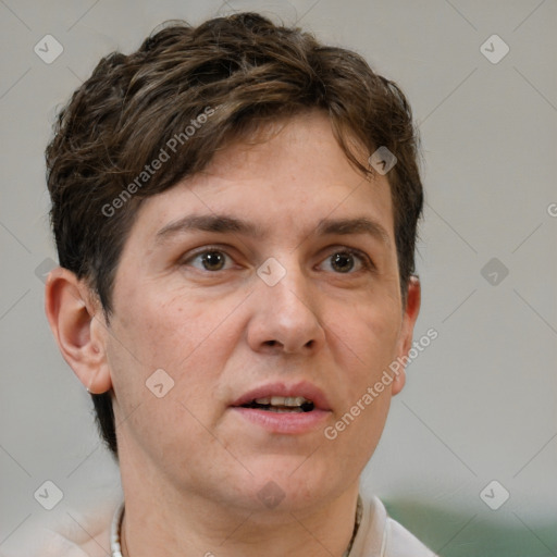 Neutral white adult male with short  brown hair and brown eyes