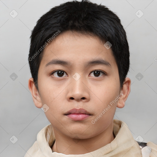 Neutral asian young-adult male with short  brown hair and brown eyes
