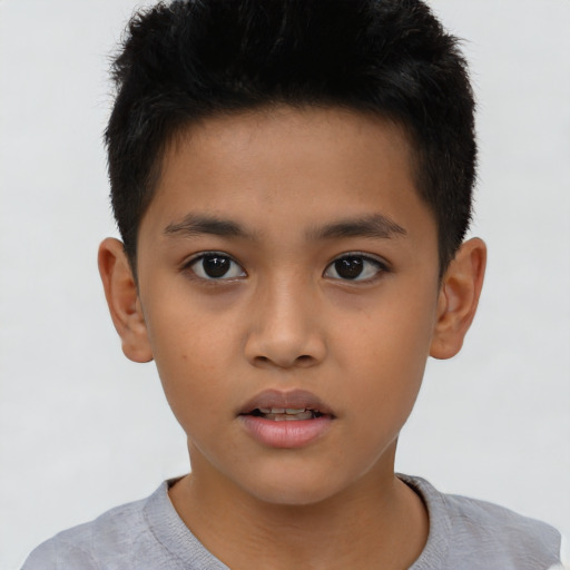 Neutral asian child male with short  brown hair and brown eyes