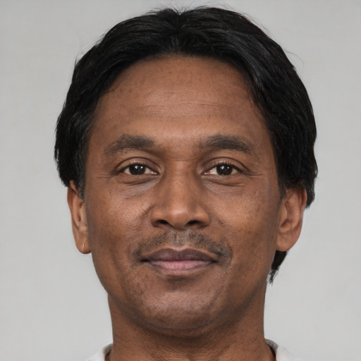 Neutral latino adult male with short  black hair and brown eyes