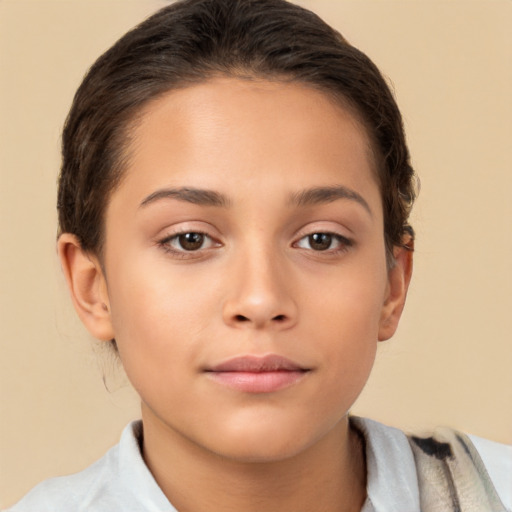 Neutral white child female with short  brown hair and brown eyes