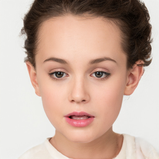 Neutral white young-adult female with short  brown hair and brown eyes