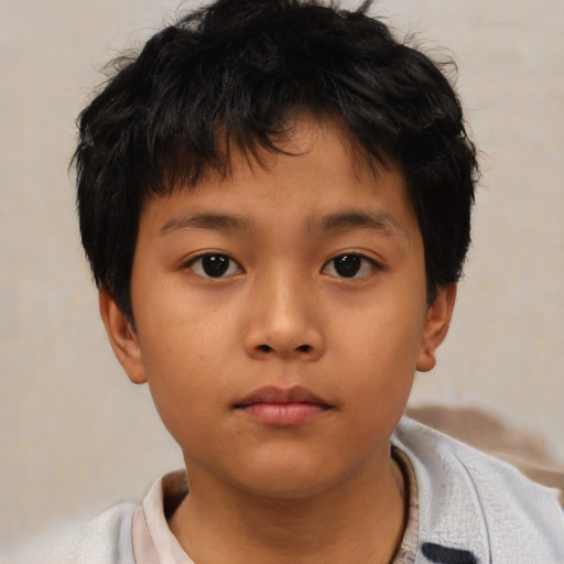 Neutral asian child male with short  brown hair and brown eyes