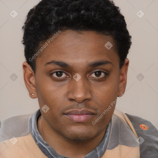 Neutral black young-adult male with short  brown hair and brown eyes