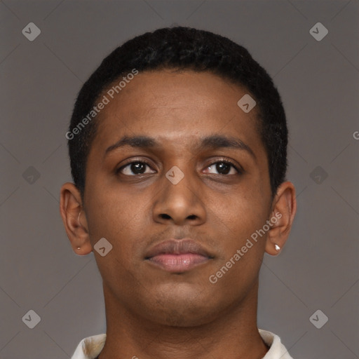 Neutral black young-adult male with short  brown hair and brown eyes