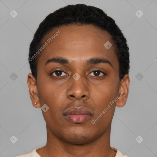 Neutral latino young-adult female with short  black hair and brown eyes