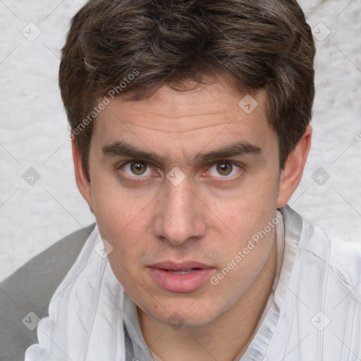 Neutral white adult male with short  brown hair and brown eyes