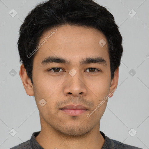 Neutral asian young-adult male with short  black hair and brown eyes