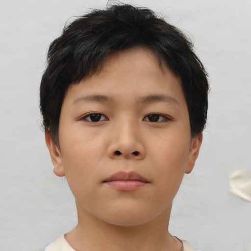 Neutral asian young-adult female with short  brown hair and brown eyes