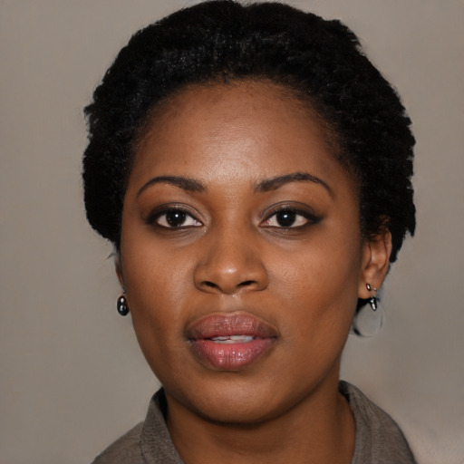 Neutral black young-adult female with medium  black hair and brown eyes