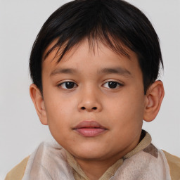 Neutral asian child male with short  brown hair and brown eyes