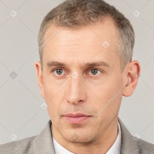 Neutral white adult male with short  brown hair and brown eyes