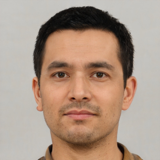 Neutral asian young-adult male with short  black hair and brown eyes