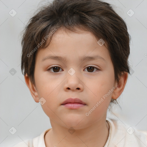 Neutral white child female with short  brown hair and brown eyes