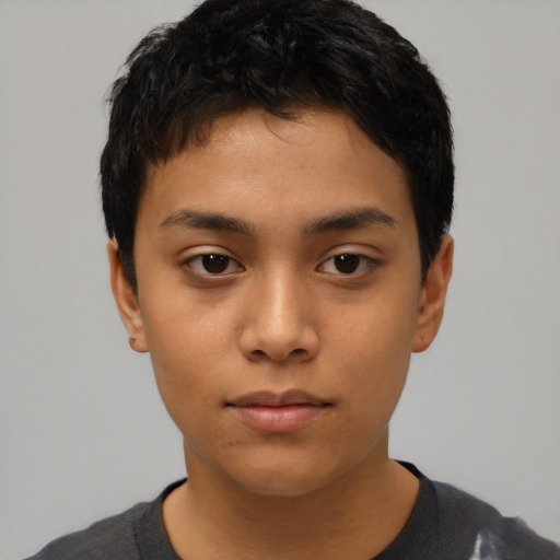 Neutral asian young-adult male with short  black hair and brown eyes
