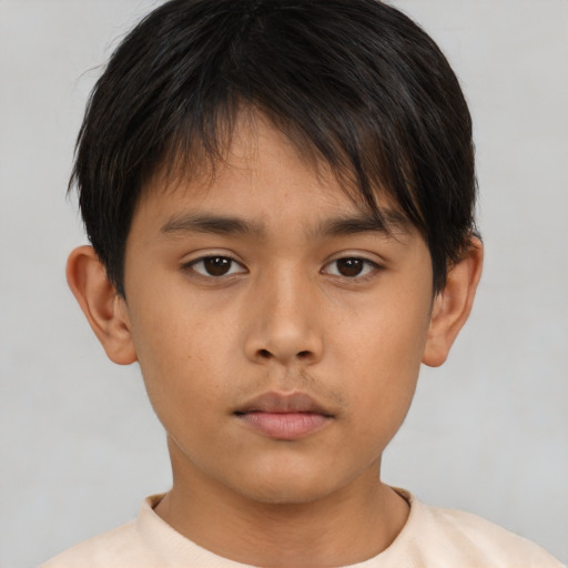 Neutral asian child male with short  brown hair and brown eyes