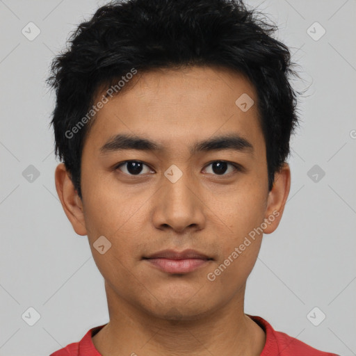 Neutral asian young-adult male with short  black hair and brown eyes