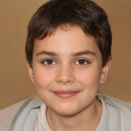 Joyful white child male with short  brown hair and brown eyes