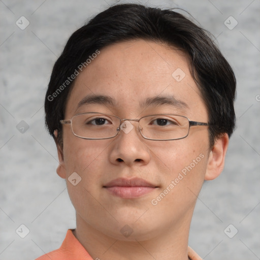 Neutral asian young-adult male with short  brown hair and brown eyes