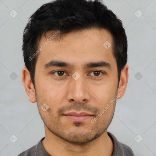 Neutral asian young-adult male with short  black hair and brown eyes