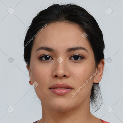 Neutral asian young-adult female with medium  black hair and brown eyes