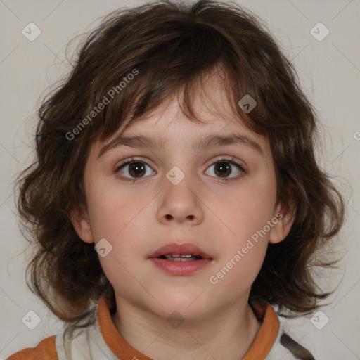 Neutral white child female with medium  brown hair and brown eyes