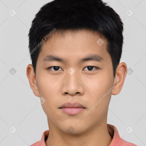 Neutral asian young-adult male with short  black hair and brown eyes