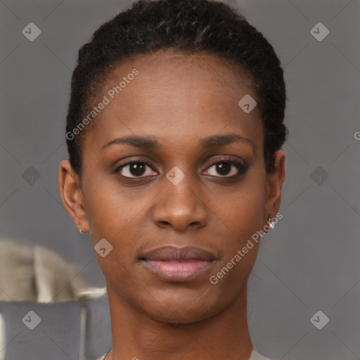 Neutral black young-adult female with short  brown hair and brown eyes