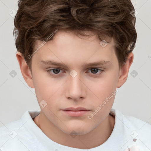 Neutral white child male with short  brown hair and brown eyes