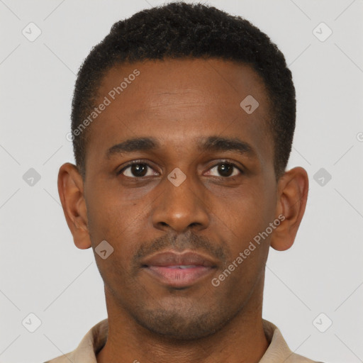 Neutral black young-adult male with short  brown hair and brown eyes
