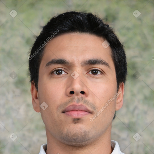 Neutral asian young-adult male with short  black hair and brown eyes