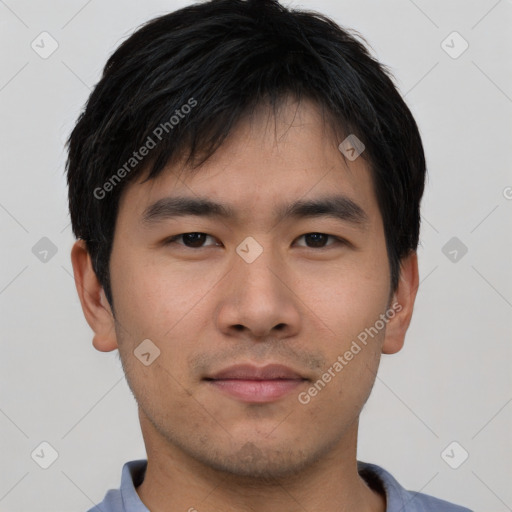 Neutral asian young-adult male with short  brown hair and brown eyes