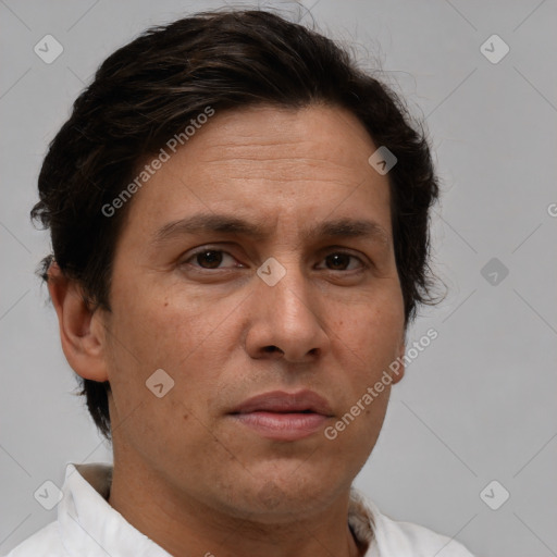 Neutral white adult male with short  brown hair and brown eyes