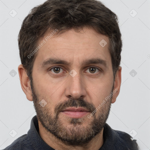 Neutral white adult male with short  brown hair and brown eyes