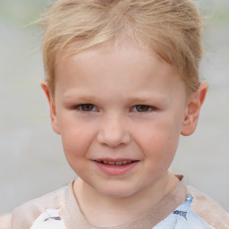 Joyful white child male with short  brown hair and brown eyes