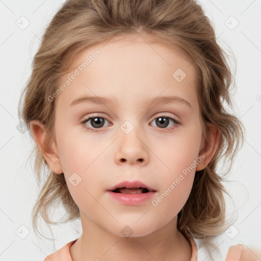 Neutral white child female with medium  brown hair and brown eyes