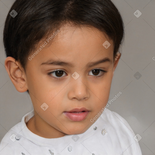 Neutral white child female with short  brown hair and brown eyes