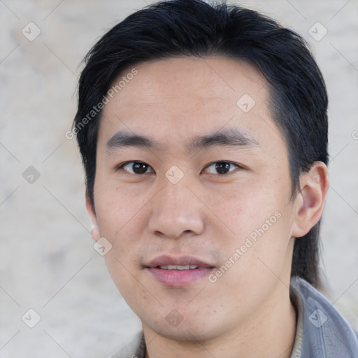 Neutral asian young-adult male with short  black hair and brown eyes