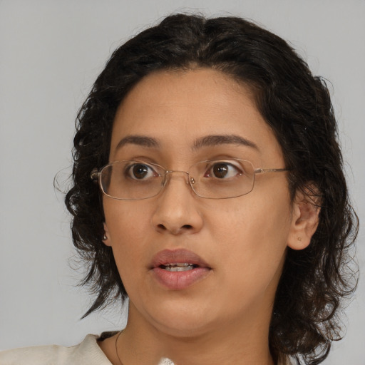 Neutral white adult female with medium  brown hair and brown eyes