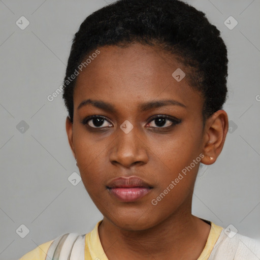 Neutral black young-adult female with short  brown hair and brown eyes